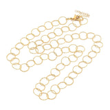 golden textured large Rolo chain necklace with lobster claw clasp and extender on white background. 