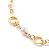 Chain Bracelet with Rings and Faux Pearls - Plated Brass - 7-5/8"