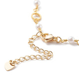 Chain Bracelet with Rings and Faux Pearls - Plated Brass - 7-5/8"