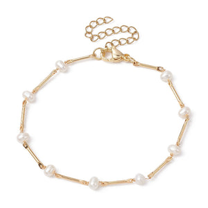 Bar Link Bracelet with Freshwater Pearls - Plated Brass - 7-1/4"