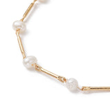 Bar Link Bracelet with Freshwater Pearls - Plated Brass - 7-1/4"