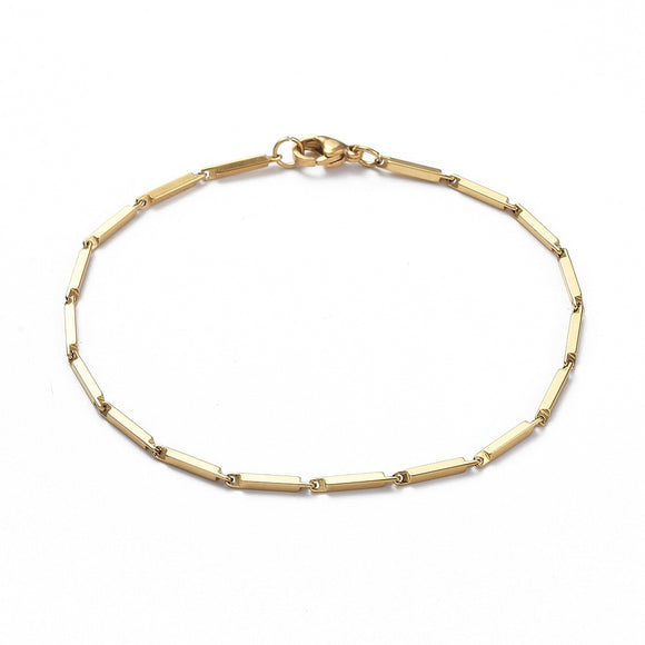 Bar Link Chain Bracelet - Plated Stainless - 8.25