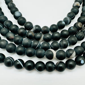 Black Banded Matte Agate- 8mm Rounds