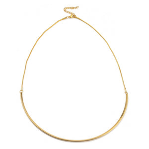 Curved Bar Pendant Necklace with Round Snake Chain - Plated Stainless - 17.9"