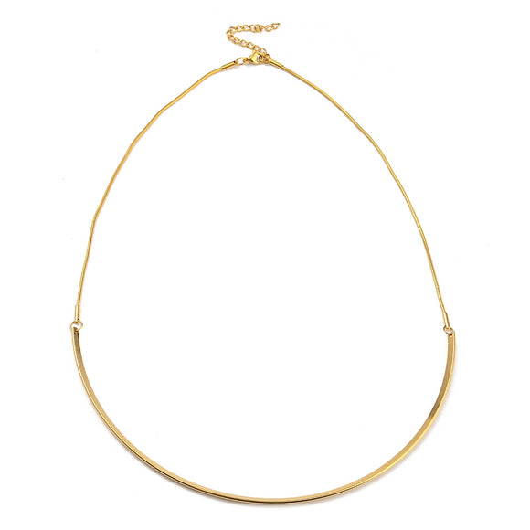 Curved Bar Pendant Necklace with Round Snake Chain - Plated Stainless - 17.9