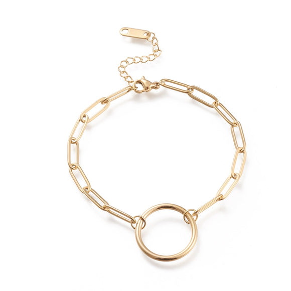 Paperclip Chain Bracelet with Ring -  Plated Stainless - 6-7/8