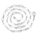 platinum color oval cable chain necklace with lobster claw clasp on white background. 