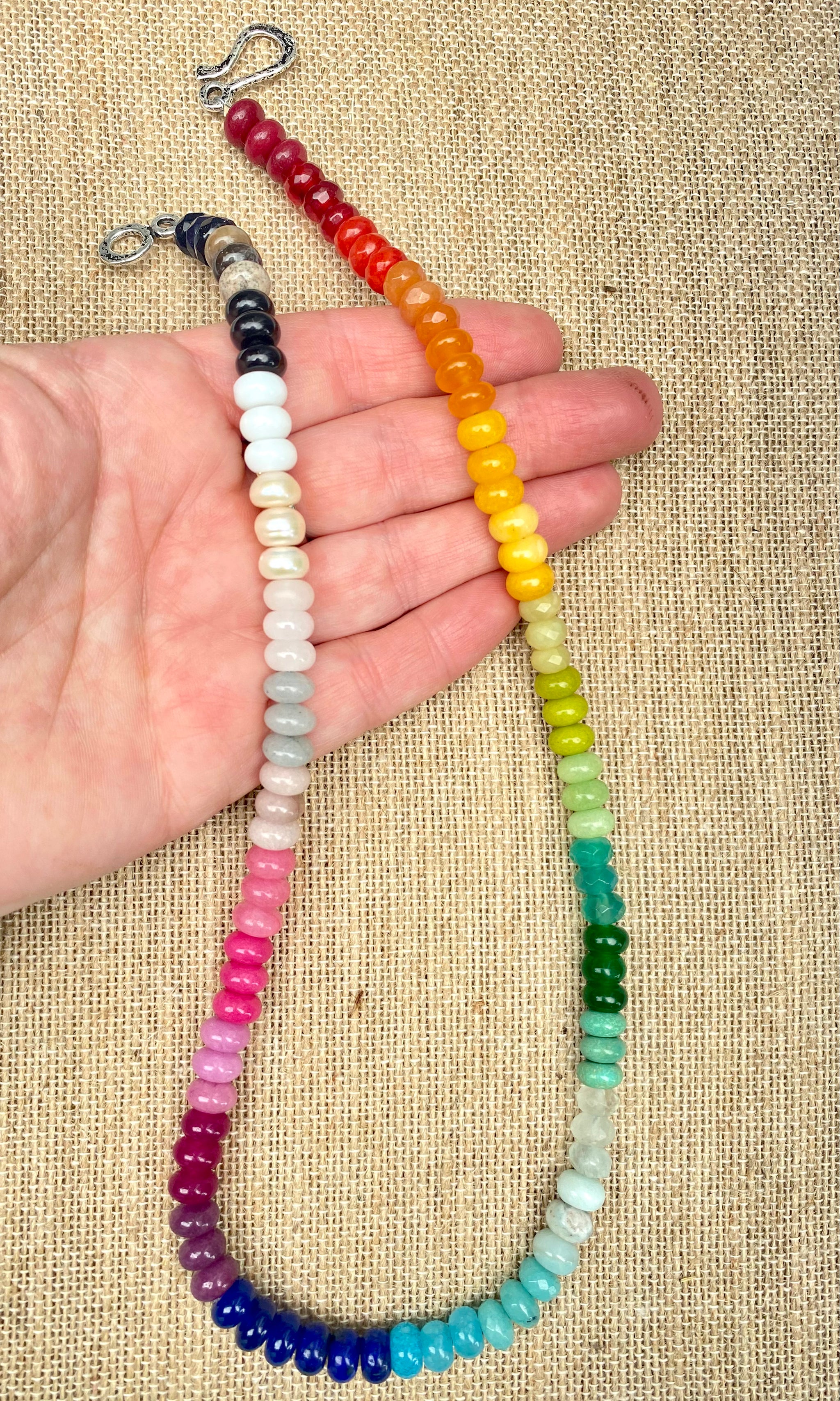 Good Florida sunshine necklace No. 2 | Rainbow necklace | Hand knotted gemstone bead necklace | Rondelle Rainbow Necklace | 18” Long